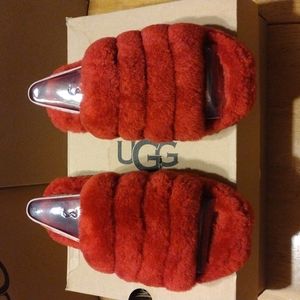 Kids UGG, K Fluff Yeah, Slide Red